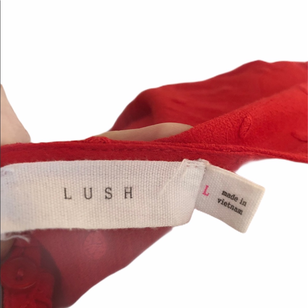 ♦️SOLD♦️ Lush red eyelet sheer front mock tie blou - Picture 4 of 6